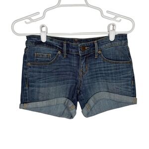 Mossimo Denim Mid Rise Midi Jean Shorts Blue Size 00/24 Cuffed Stretch Festival